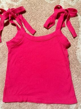 Girls' Hot Pink Tie-Shoulder Ribbed Tank Top size 6/7